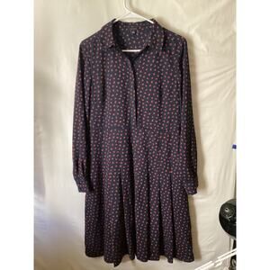 1170 Ann Taylor Dress Long sleeve Navy blue w/red Size 8 Invisible Zipper Pleats
